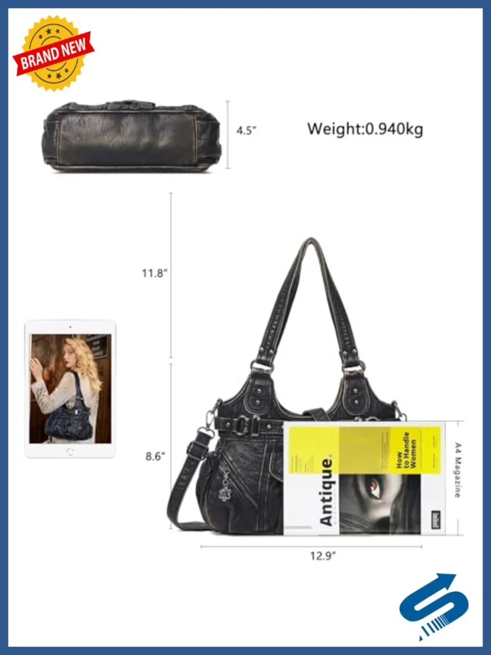 Hobo Shoulder Bag Women Crossbody Purse Adjustable Strap 7 Pockets
